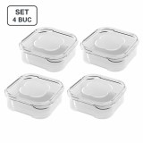Cumpara ieftin Set 4 caserole alimentare etanse 350 ml, recipiente reutilizabile din plastic transparent, cutii pentru pastrarea alimentelor in frigider, 12 x 12 x 4