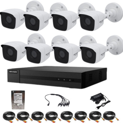 Kit supraveghere Hikvision seria HiWatch 8 camere 5 Megapixeli IR 20m DVR 8 canale Hard 1TB Accesorii incluse SafetyGuard Surveillance foto