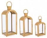 Cumpara ieftin Set 3 felinare metal ocru Jillian 18x10x32 cm; 20.5x14.5x43 cm; 24.5x18.5x56 cm