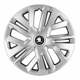 Set 4 Capace Roti 15 inchi (R15) Raven Gri Compatibile Cu Skoda Alb Negru