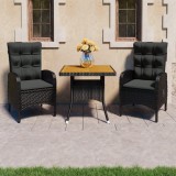 VidaXL Set mobilier grădină, 3 piese, negru, poliratan și lemn acacia