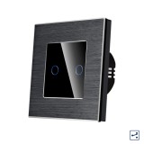 Intrerupator Dublu Cap Scara / Cruce cu Touch din Sticla si Rama de Aluminiu LUXION, Serie A SmartElectro IntelligentHouse