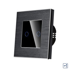 Intrerupator Dublu Cap Scara / Cruce cu Touch din Sticla si Rama de Aluminiu LUXION, Serie A SmartElectro IntelligentHouse foto