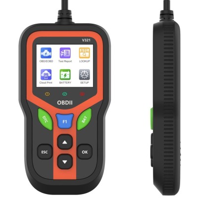 Tester diagnoza auto Techstar V321 OBD2 cu functii avansate test baterie, citire/sterge erori motor, flux de date, detectare sonda O2, raport QR, ecra foto