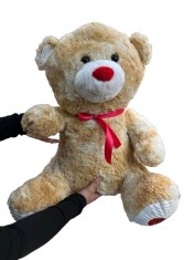 Ursulet de plus maro mare fundita rosie jucarie plus moale 60 cm