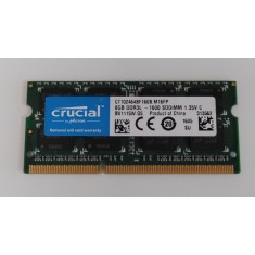 Memorie RAM Laptop, Crucial, 8GB, 2Rx8, DDR3L, PC3L-12800S, 1600MHz, 1.35V, CT102464BF160B.M16FP, CL11, Non-ECC, SODIMM, 204 pini