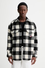 Tommy Jeans geacă cu aspect de cămașă culoarea negru, de tranzitie, oversize, DM0DM22013