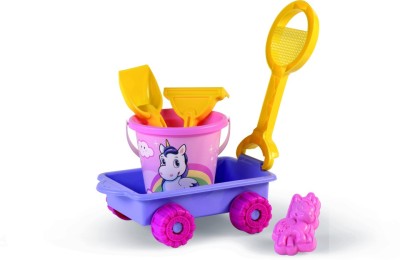 Carucior Unicorn cu unelte pentru apa si nisip si galetusa incluse foto