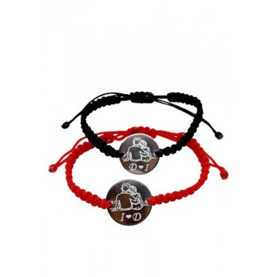 Set de 2 bratari negru si rosu pentru cupluri personalizat cu initiale foto