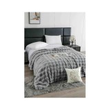 Cumpara ieftin Patura Cocolino cu Blanita Artificiala de Iepure pentru Pat Dublu, Gri Deschis - JOJ618