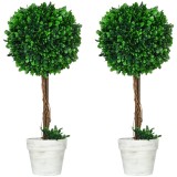 HOMCOM Set 2 Plante Decorative Sferice 60cm, Frunze Lemn de Santal, Verzi, pentru Decor Interior/Exterior | Aosom Romania