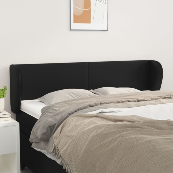 vidaXL Tăblie de pat cu aripioare negru 147x23x78/88cm piele ecologică 3116954