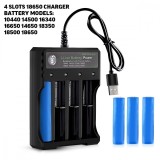 Incarcator universal Li-Ion pentru acumulatori 18650 cu 4 porturi si alimentare, Oem