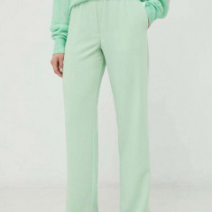 Samsoe Samsoe pantaloni femei, culoarea verde, drept, high waist