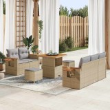 Set de Sofa de Grădină cu 8 Piese și Perne Bej din Ratan Sintetic Acacia