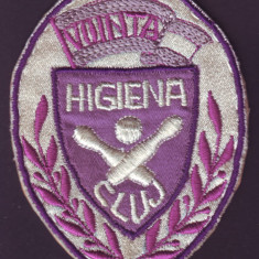 Emblema sportiva brodata Echipa de Popice VOINTA HIGIENA Cluj, anii 50