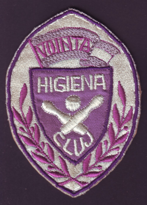 Emblema sportiva brodata Echipa de Popice VOINTA HIGIENA Cluj, anii 50