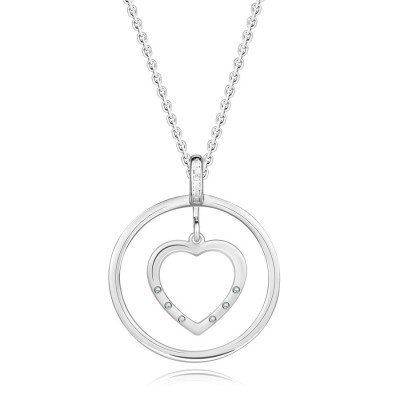 Colier din argint 925 - diamante transparente, contur inimă și inel foto
