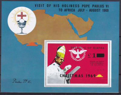 DB1 Biafra 1969 Supratipar Papa Paul II Craciun 1969 SS MNH foto