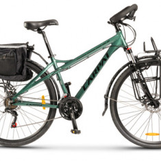 Bicicleta Trekking CARPAT C700C, Schimbator Shimano Tourney 21 viteze, Cadru Aluminiu, Roti 28inch, Frane Mecanice Disc (Verde/Negru)