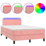 Cumpara ieftin Pat continental cu saltea &amp; LED, roz, 120x200 cm, catifea