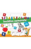 Bloc cu abtibilduri "Invatam Numerele" - Carte educativa pentru copii, ilustratii alb-negru, abtibilduri color