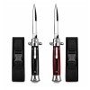 Set doua cutite cu lamă tip stiletto automate DEPOX&reg;, m&acirc;ner negru/rosu, 27 cm, cu husă inclusa