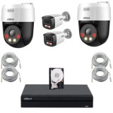 Kit supraveghere Dahua cu 4 camere IP, 2 PTZ 5MP, 2 fixe 4MP, NVR si HDD