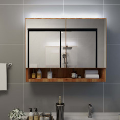 Dulap de baie cu oglinda si LED-uri, stejar, 80x15x60 cm, MDF GartenMobel Dekor