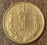 C50 - Moneda foarte veche - Luxemburg - 5 franci - 1986