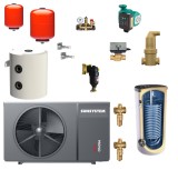 Pachet Pompă Căldură Sunsystem Mono Plus 9kW (220V), Boiler 200L, Puffer 50L, Vase Expansiune, Filtru Magnetic, Vană Antigel