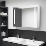 vidaXL Dulap Baie cu Oglindă LED Alb Lucios 89x14x62cm MDF, 3 Rafturi Depozitare, Montare pe Perete