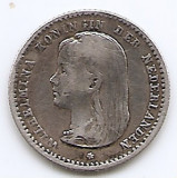 Olanda 10 Cents 1892 - Wilhelmina, Argint 1.4 g/640, 15.2 mm KM-116, Europa