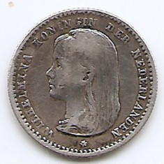 Olanda 10 Cents 1892 - Wilhelmina, Argint 1.4 g/640, 15.2 mm KM-116
