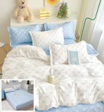 Cumpara ieftin Lenjerie Pat Bumbac 6 Piese Cu Elastic Alb Albastru 180x200 cm