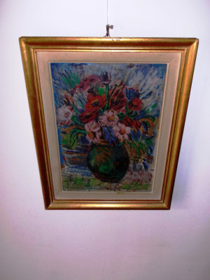 Nuni Dona (1916-2009) &amp;quot;Vas cu flori&amp;quot;, ulei/carton, tablou autentic, 51x40 cm foto