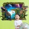 Sticker decorativ 3D, Gaura in perete spre lumea dinozaurilor 85 cm, 424STK