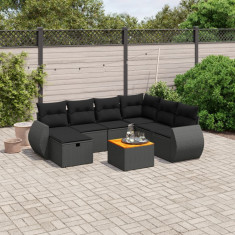 vidaXL Set mobilier de grădină cu perne, 8 piese, negru, poliratan