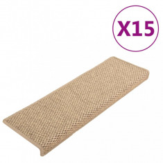 Covorașe scări autoadezive 15 buc nisipiu 65x25 cm aspect sisal