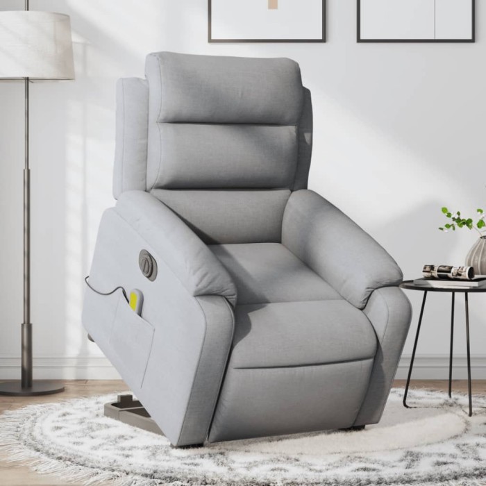 vidaXL Fotoliu electric masaj rabatabil cu ridicare, gri &icirc;nchis textil