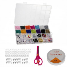 Set creativ pentru copii 10000 elemente decorative pentru creare bratari si bijuterii colorate, 24 x 12 x 2 cm, Ani 8+, Multico