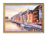 Cumpara ieftin Tablou inramat Copenhaga pictat manual, La asfintit in port, 75x55cm ulei pe panza in cutit efect 3D, Valentin Pop