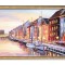 Tablou inramat Copenhaga pictat manual, La asfintit in port, 75x55cm ulei pe panza in cutit efect 3D, Valentin Pop