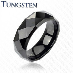 Inel negru din tungsten cu suprafaţă lucioasă, 8 mm - Marime inel: 57