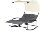 Sezlong Dublu Pivotant Homelux Gri + Bej, 200x140x178 cm, Capacitate 200 kg, Cu Copertina Protectie UV, Roti