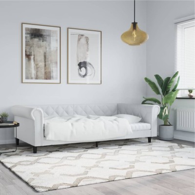 vidaXL Pat de zi, alb, 100x200 cm, piele ecologică foto