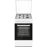 Aragaz mixt Heinner HFSC-S60LITGC-WH, 4 arzatoare, aprindere electrica plita, cuptor electric, clasa A, timer, grill, ventilatie, sertar inferior vase