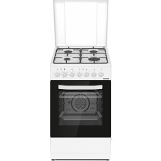 Aragaz mixt Heinner HFSC-S60LITGC-WH, 4 arzatoare, aprindere electrica plita, cuptor electric, clasa A, timer, grill, ventilatie, sertar inferior vase