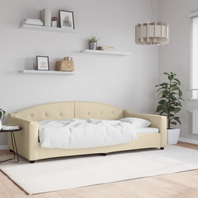 vidaXL Cadru de pat, crem, 100 x 200 cm, material textil foto