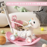 Balansoar pentru Copii, Flippy, 3in1, cu Spatar si Bara de Siguranta, Maner cu Cos de Basket, Tava de Masa, Roti Luminoase, 80 x 43 x 83 cm, din Plast